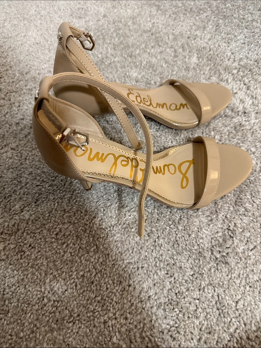 Sam Edelman Beige Nude Patent Ankle Strap Heels